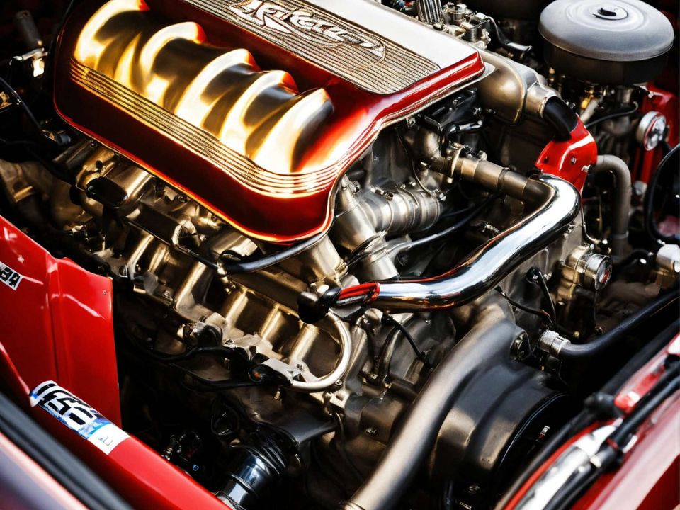 Engine bay with performance exhaust headers