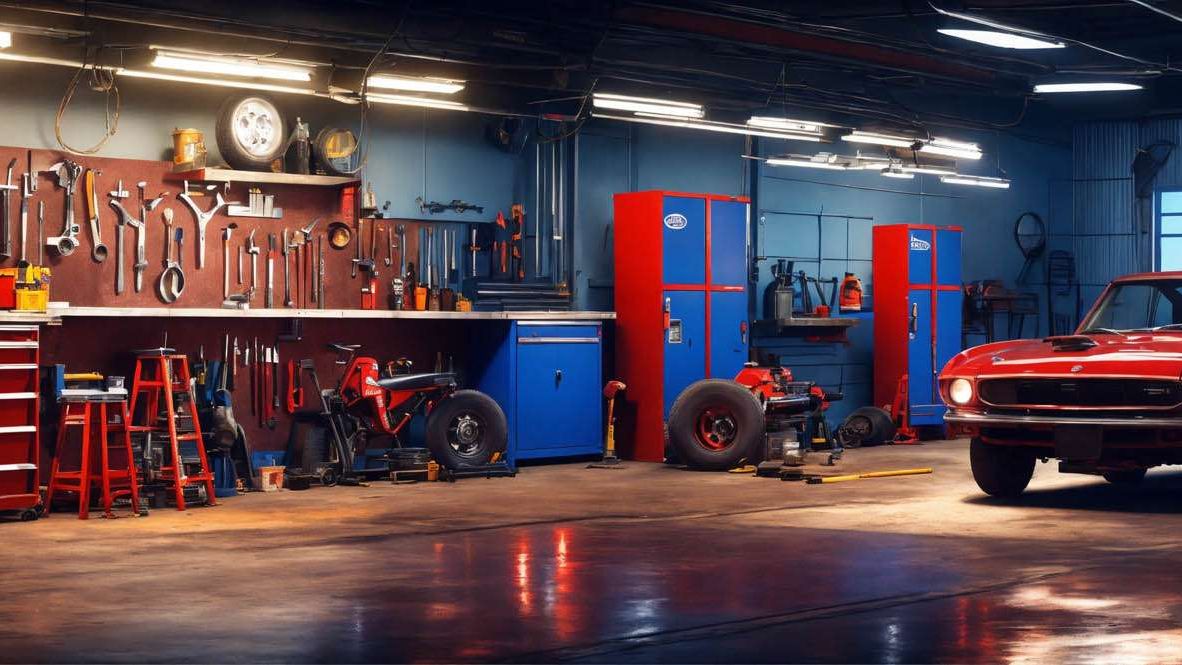 Car in the service bay for brake inspection